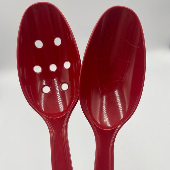 2 Vintage Hutzler Red Melamine Serving & Slotted Spoon #700 #1700 Made in USA - Picture 2 of 5